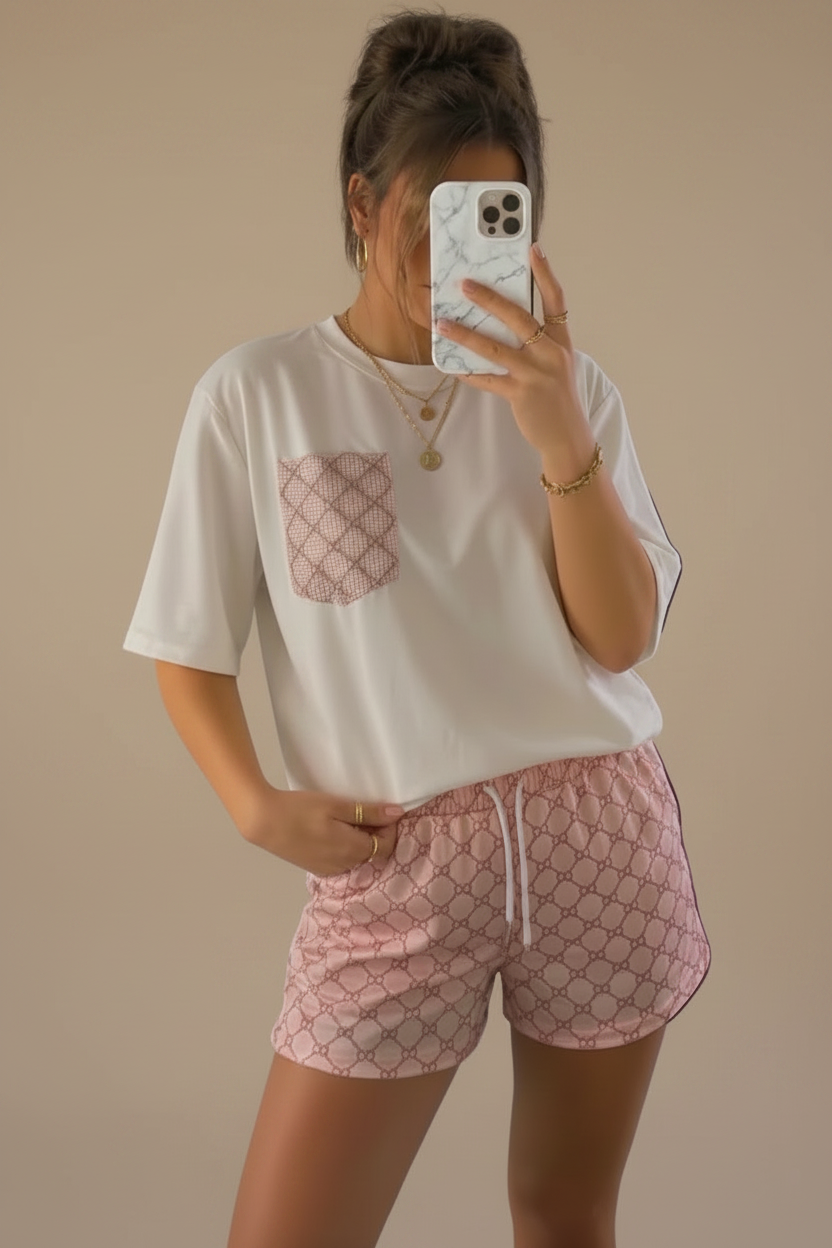 Viral GG Inspired Co-ord set Roze-Wit