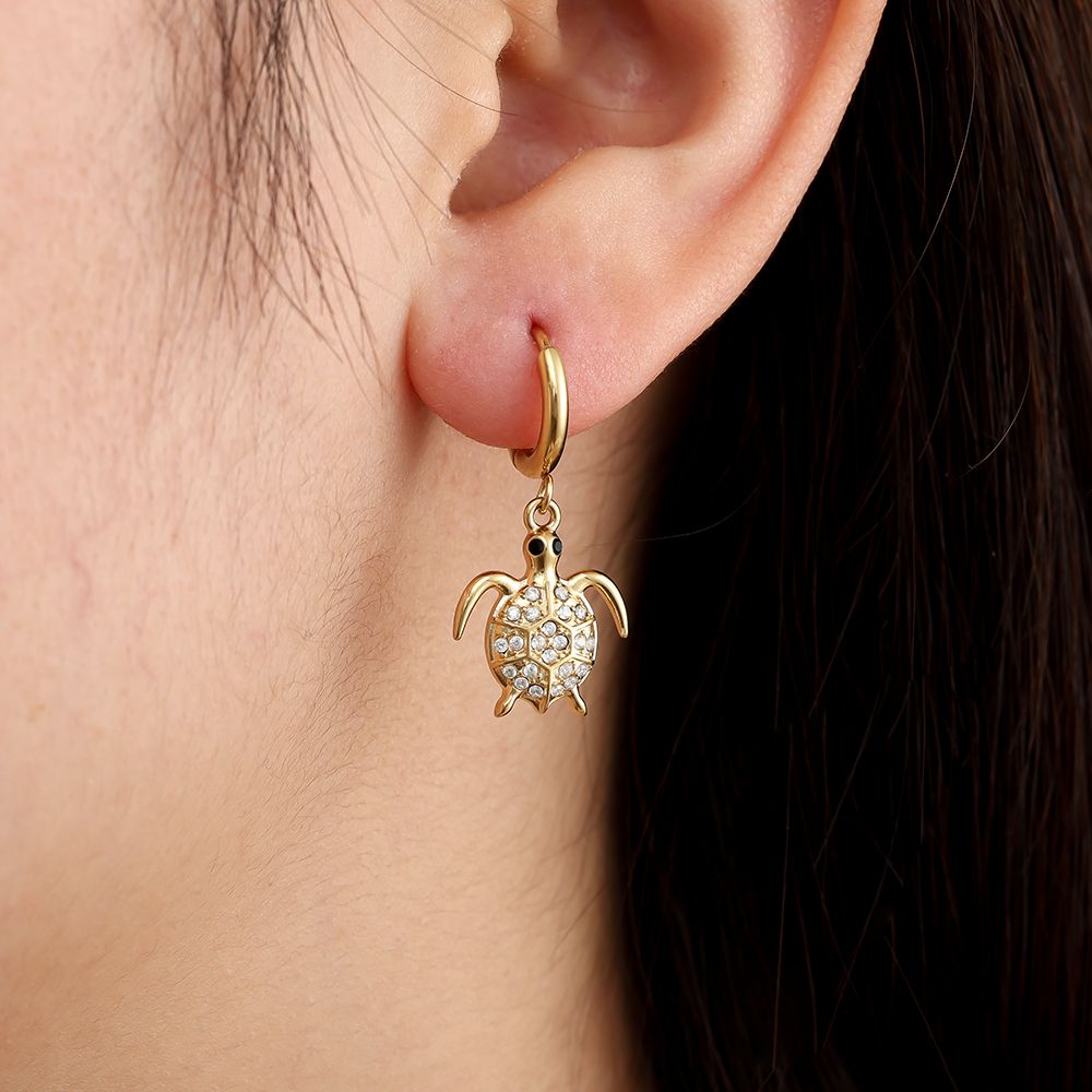 Diamond Turtle Earrings - Gold