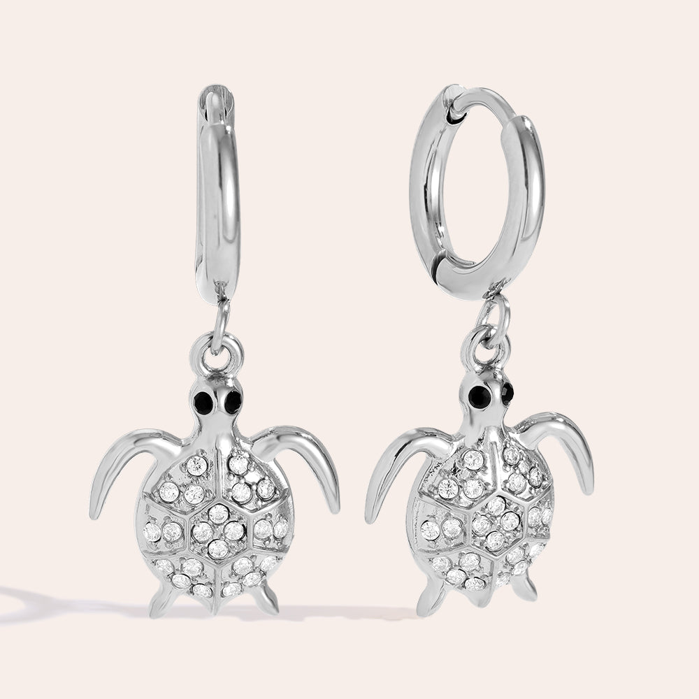 Diamond Turtle Earings -Silver