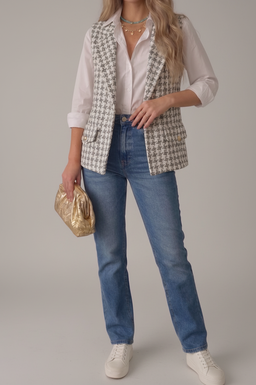 Tweekleurige tweed balzer / gilet