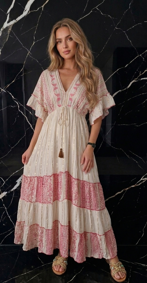Boho Ibiza dress Goud-Roze
