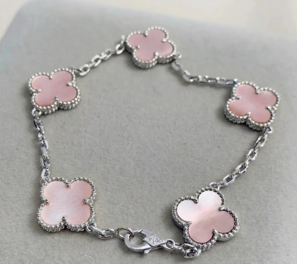 Clover armband roze -zilver