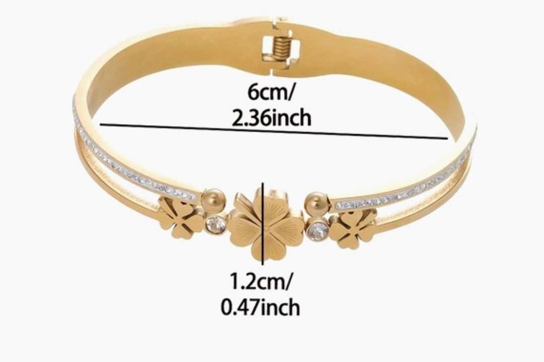Dubbel Klaver Bangle Gold Plated Zirkonia