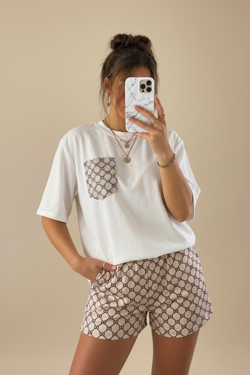 Viral GG Inspired Co-ord set Beige-Wit