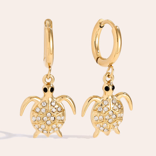 Diamond Turtle Earrings - Gold