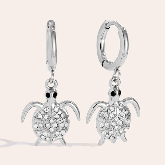 Diamond Turtle Earings -Silver