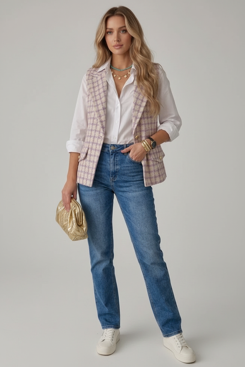 Tweekleurige tweed balzer / gilet
