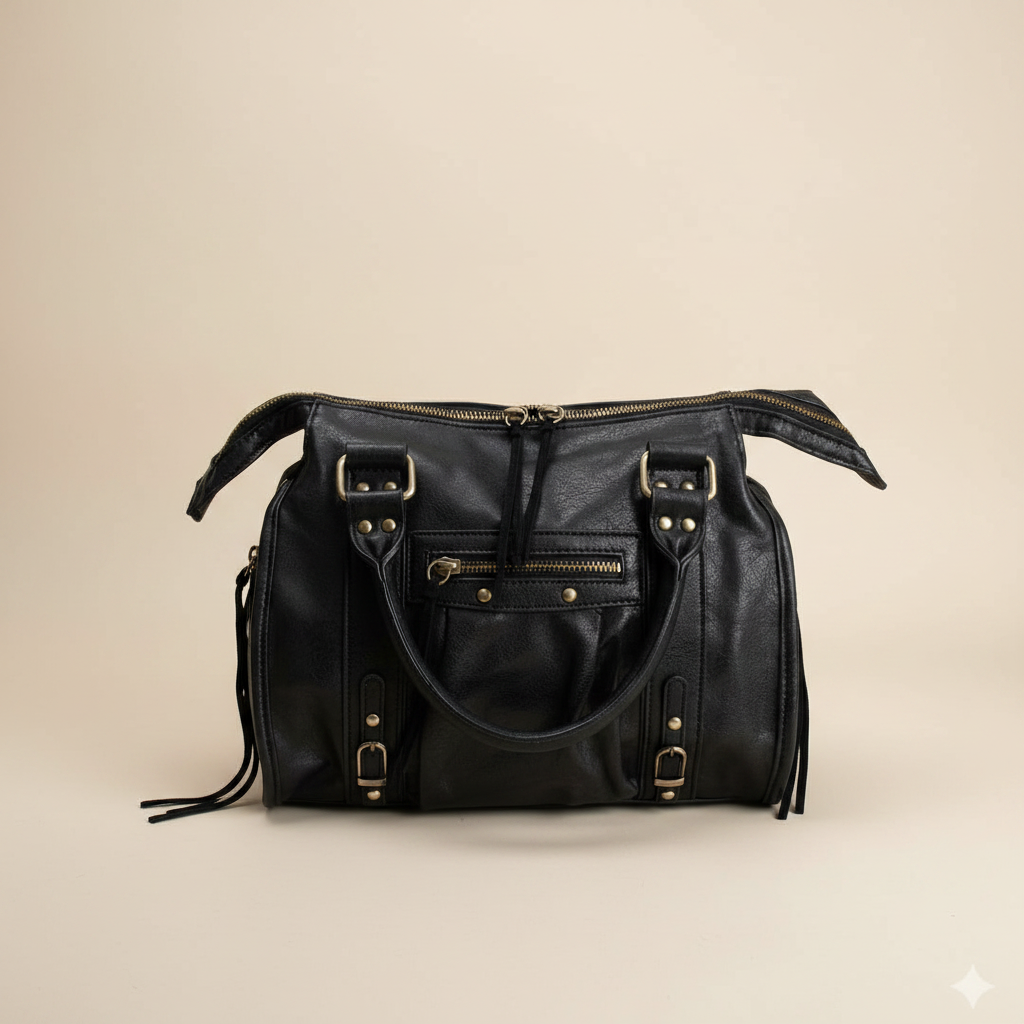 City Bag Medium Zwart met Franjes