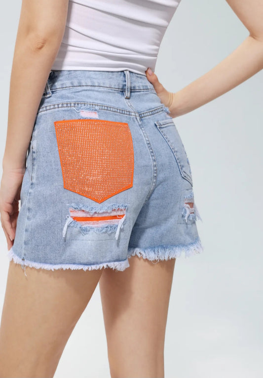 Viral oranje glitter pocket korte broek