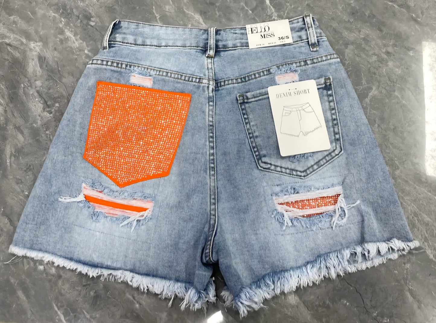 Viral oranje glitter pocket korte broek