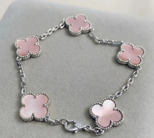 Clover armband roze -zilver
