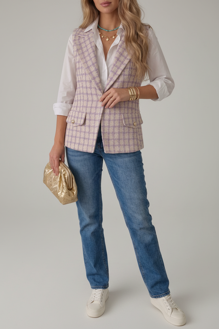 Tweekleurige tweed balzer / gilet