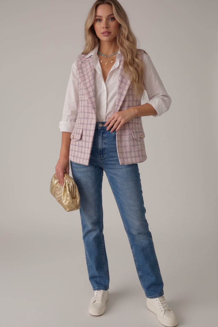 Tweekleurige tweed balzer / gilet
